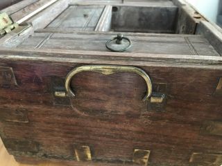 Characterful Asian Indian Antique Wood Chest Campaign Brass Trim 19th century 8