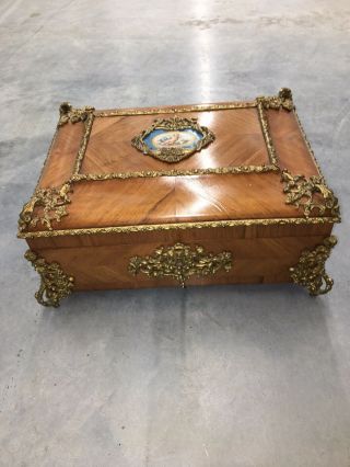 French Antique Louis Xvi Kingswood Letter Box With Gilt Bronze & Porcelain Inset