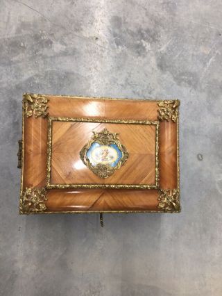 French Antique Louis XVI Kingswood Letter Box with Gilt Bronze & Porcelain Inset 2
