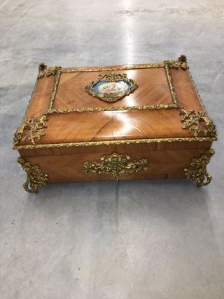 French Antique Louis XVI Kingswood Letter Box with Gilt Bronze & Porcelain Inset 3