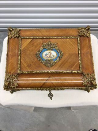 French Antique Louis XVI Kingswood Letter Box with Gilt Bronze & Porcelain Inset 4