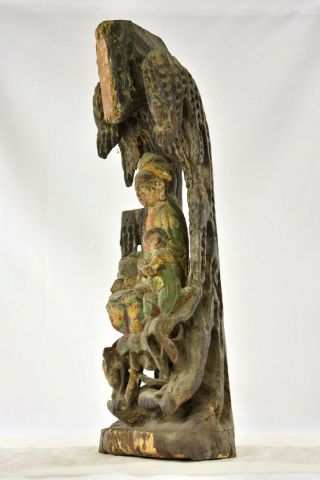 Antique Chinese Multicolored Wooden Carved Statue Guan / Kwan Yin,  Qing,  19th c 4