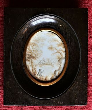 Miniature Georgian or Napoleonic Hair Art Mourning Memento Fishing Scene c.  1825 2