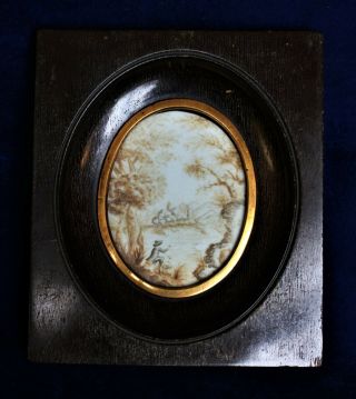 Miniature Georgian or Napoleonic Hair Art Mourning Memento Fishing Scene c.  1825 4