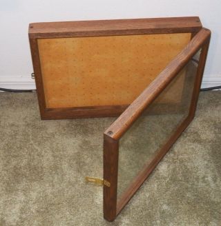 Vintage Oak Display Case - Glass Front W Hasp Wall/table Mount