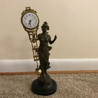 Antique Junghans Swing / Swinging / Swinger Diana Mystery Lady Spelter Clock