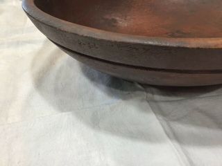PRIMITIVE WOODEN TURNED OUT OF ROUND DOUGH BOWL WITH RIM AS FOUND 10