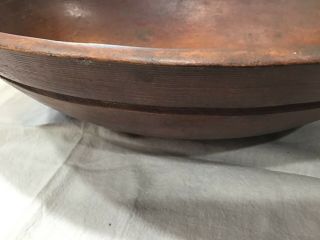 PRIMITIVE WOODEN TURNED OUT OF ROUND DOUGH BOWL WITH RIM AS FOUND 11