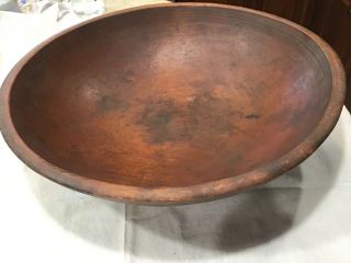 PRIMITIVE WOODEN TURNED OUT OF ROUND DOUGH BOWL WITH RIM AS FOUND 12
