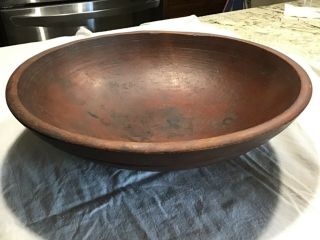 Primitive Wooden Turned Out Of Round Dough Bowl With Rim As Found