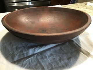 PRIMITIVE WOODEN TURNED OUT OF ROUND DOUGH BOWL WITH RIM AS FOUND 3