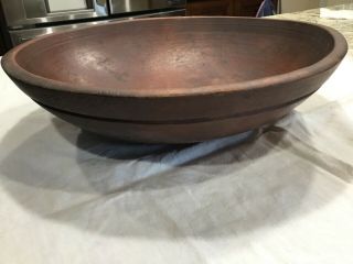 PRIMITIVE WOODEN TURNED OUT OF ROUND DOUGH BOWL WITH RIM AS FOUND 4