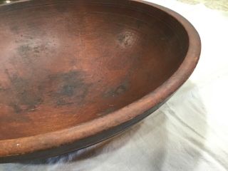 PRIMITIVE WOODEN TURNED OUT OF ROUND DOUGH BOWL WITH RIM AS FOUND 5