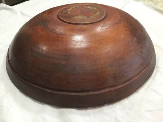 PRIMITIVE WOODEN TURNED OUT OF ROUND DOUGH BOWL WITH RIM AS FOUND 6