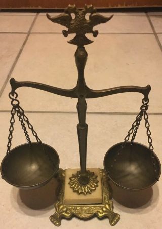 Vtg Balance Scale Of Justice Brass Marble Base From Greece 9 2/8” Tall