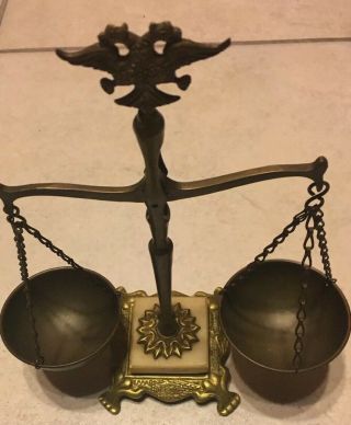VTG Balance Scale of Justice Brass Marble Base from greece 9 2/8” Tall 2