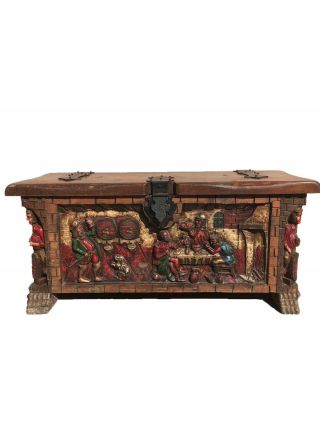 Colorful Vintage Spanish Trunk Or Chest,  Pine,  Circa 1950 - 60 