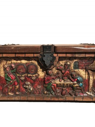 Colorful Vintage Spanish Trunk or Chest,  Pine,  Circa 1950 - 60 ' s 4