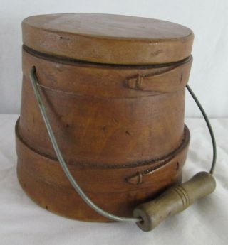 Antique Firkin Sugar Bucket Primitive Lidded Pantry Bail Handle Sugar Bent Wood