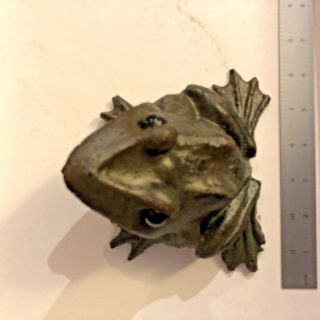 Antique Bronze Frog Glass marble eyes heavy hand cast sculpture fountain spitter 10