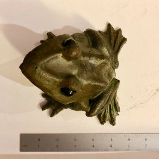 Antique Bronze Frog Glass marble eyes heavy hand cast sculpture fountain spitter 11