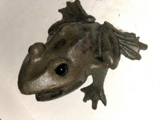 Antique Bronze Frog Glass marble eyes heavy hand cast sculpture fountain spitter 4