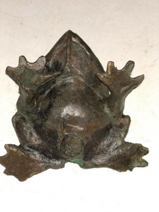 Antique Bronze Frog Glass marble eyes heavy hand cast sculpture fountain spitter 6