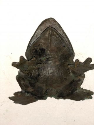 Antique Bronze Frog Glass marble eyes heavy hand cast sculpture fountain spitter 7