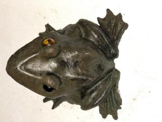 Antique Bronze Frog Glass marble eyes heavy hand cast sculpture fountain spitter 8