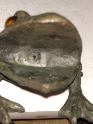 Antique Bronze Frog Glass marble eyes heavy hand cast sculpture fountain spitter 9