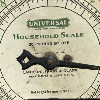 Antique C 1907 Universal Household Kitchen Scale Landers Frary & Clark 20 lb 3