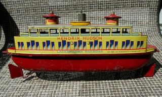 Hendrik Hudson Lackawanna Railroad Ferry Boat Tin Litho Wind - Up Toy -