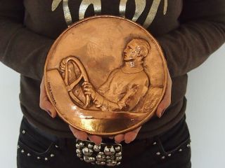 Red Copper Cast Iron Large Art Deco Medal By Emile Monier Racing Driver 195mm