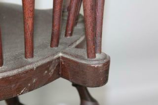 GREAT 18TH C CONNECTICUT TRACY SCHOOL WINDSOR BRACE BACK CHAIR IN OLD RED PAINT 10