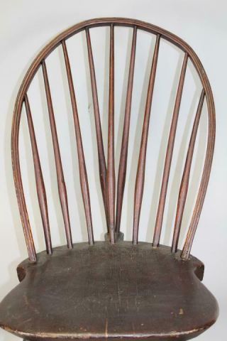 GREAT 18TH C CONNECTICUT TRACY SCHOOL WINDSOR BRACE BACK CHAIR IN OLD RED PAINT 11