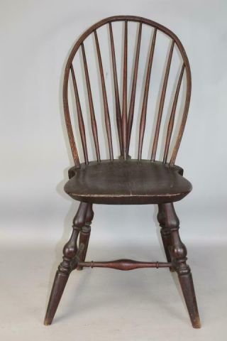 GREAT 18TH C CONNECTICUT TRACY SCHOOL WINDSOR BRACE BACK CHAIR IN OLD RED PAINT 2
