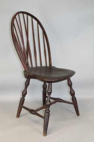 GREAT 18TH C CONNECTICUT TRACY SCHOOL WINDSOR BRACE BACK CHAIR IN OLD RED PAINT 3