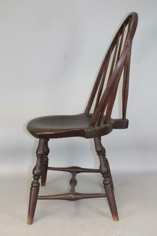GREAT 18TH C CONNECTICUT TRACY SCHOOL WINDSOR BRACE BACK CHAIR IN OLD RED PAINT 4