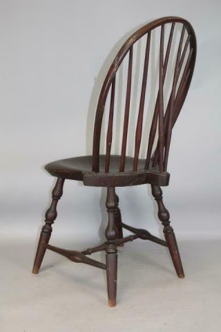 GREAT 18TH C CONNECTICUT TRACY SCHOOL WINDSOR BRACE BACK CHAIR IN OLD RED PAINT 5