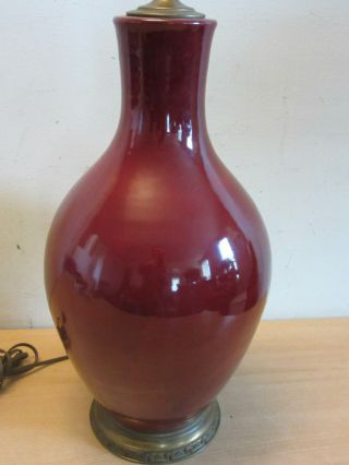 Vintage / Antique Chinese Ox Blood Pottery Jar Table Lamp 32 "