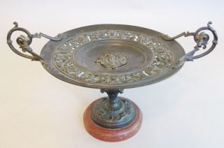 Antique 16 " French Neoclassical Bronze And Marble Tazza C.  1870 Grand Tour