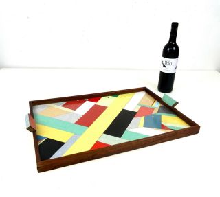 LARGE MID CENTURY MODERNISM CUBIST FORMICA ARTIST COCKTAIL TRAY SIGNED VOEL 1960 2