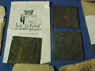 10 Orig 1930s ICE BUSINESS Copper ADVERTISING PRINT BLOCKS w Orig Package 2