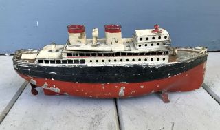 Antique Vintage 13 Inch Bing Marklin Wind Up Clockwork Tin Toy Boat Steam Ship 6