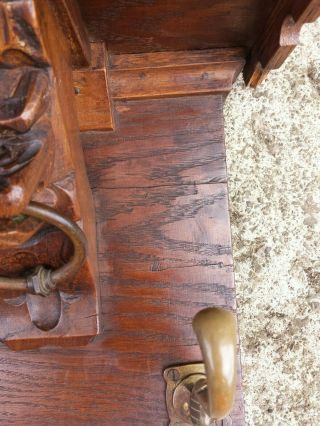 LARGE Antique Vtg French Oak Carved Kitchen Wall Shelf Copper Pot Coat Hat Rack 6