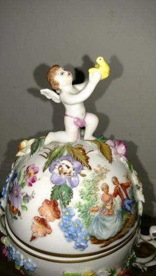 Antique Dresden porcelain egg shaped urn vase cherub angel hand painted scenes 2