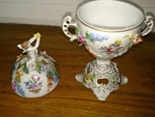 Antique Dresden porcelain egg shaped urn vase cherub angel hand painted scenes 6