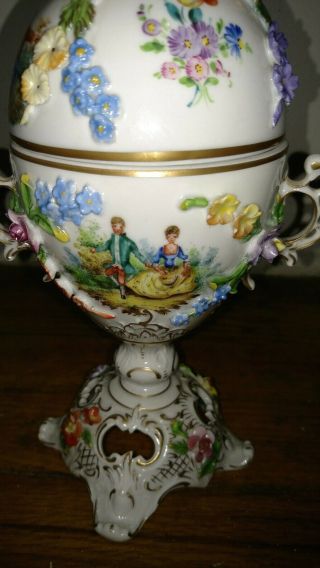 Antique Dresden porcelain egg shaped urn vase cherub angel hand painted scenes 8