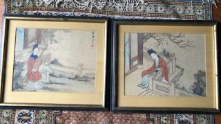 Antique Chinese Watercolor Painting On Silk 6