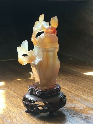 Chinese Agate Bottle Vase And Cover With Wooden Stand Price